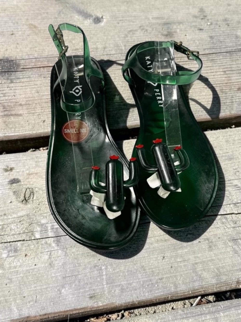 🌵NEW NWOT Katy Perry The Geli Flat Sandals Cactus Jelly Sandals Size 9